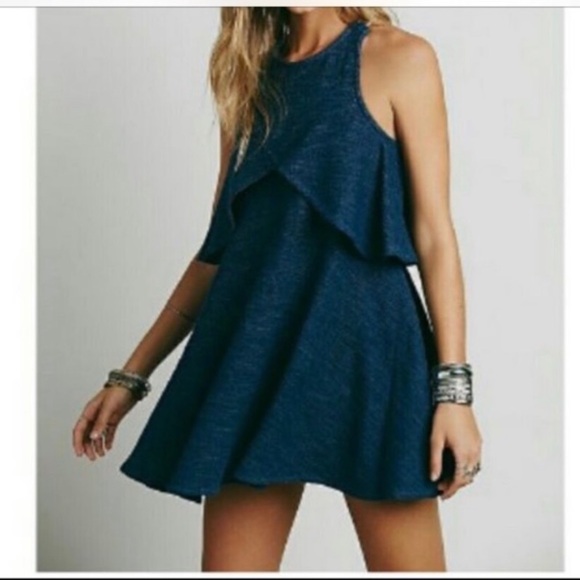 Free People NWOT blue sapphire fly away mini dress open back halter neck - Picture 2 of 12
